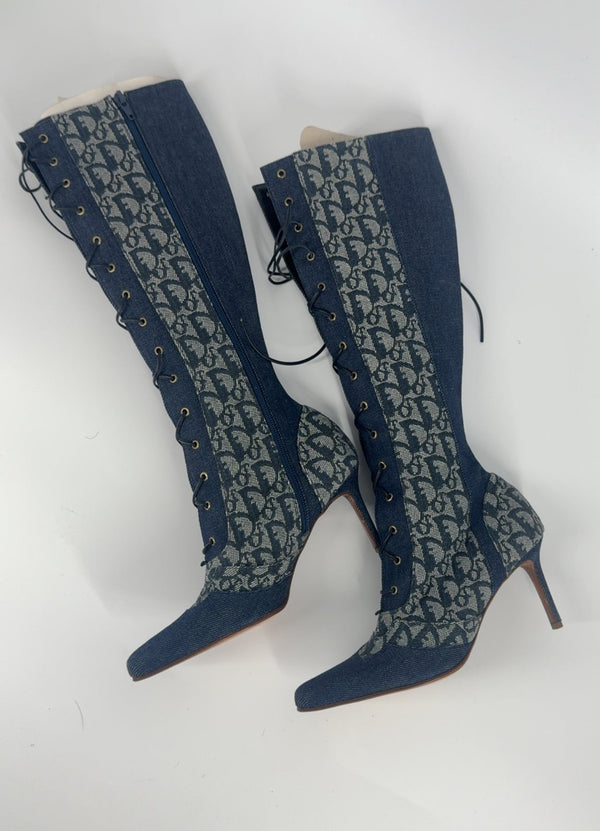 Vintage Dior SS00 Denim Logo Boots - EU 37