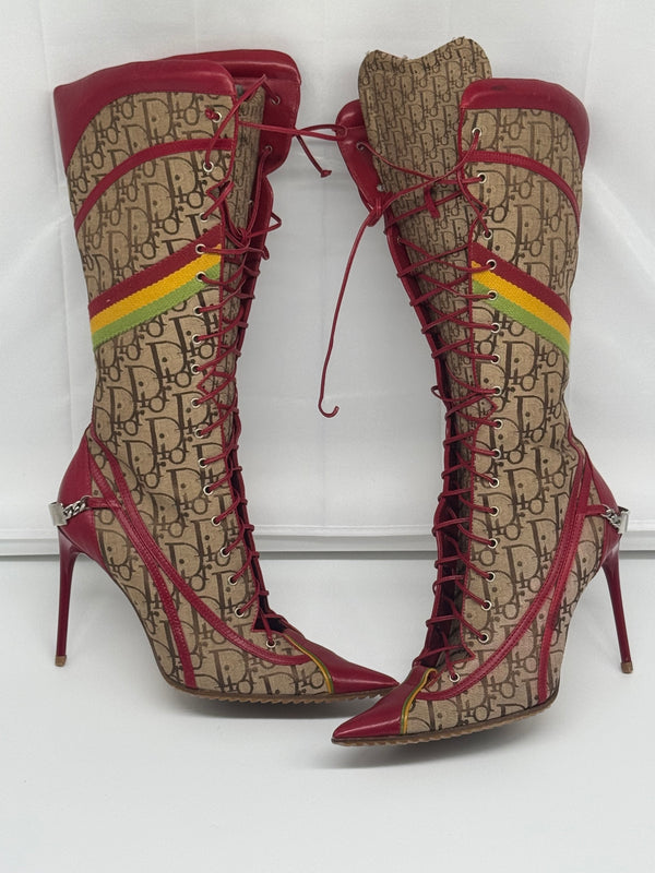 Vintage Dior FW04 “Rasta” Oblique Knee High Boots