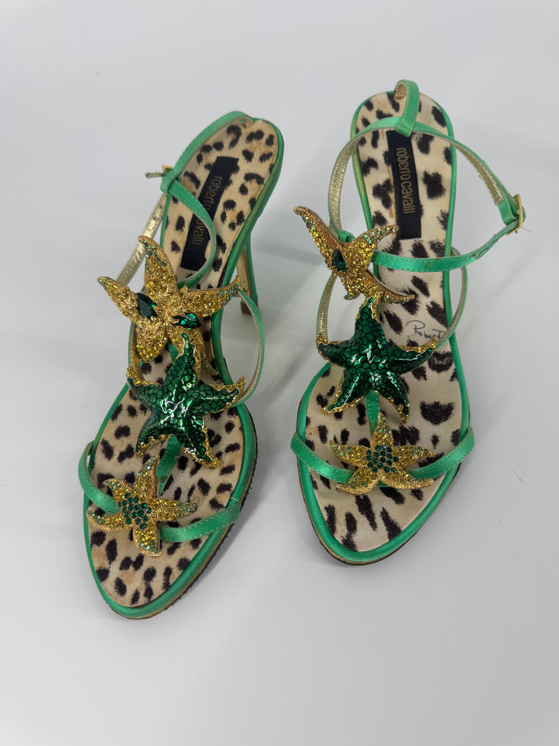 Roberto Cavalli Sea Star Teal Heels