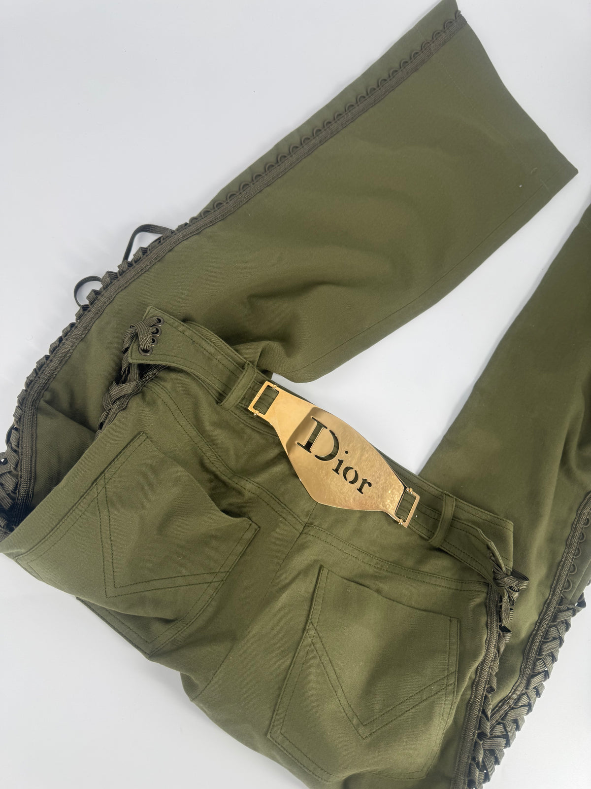 DIOR FW02 Logo Plate Army Green Trousers