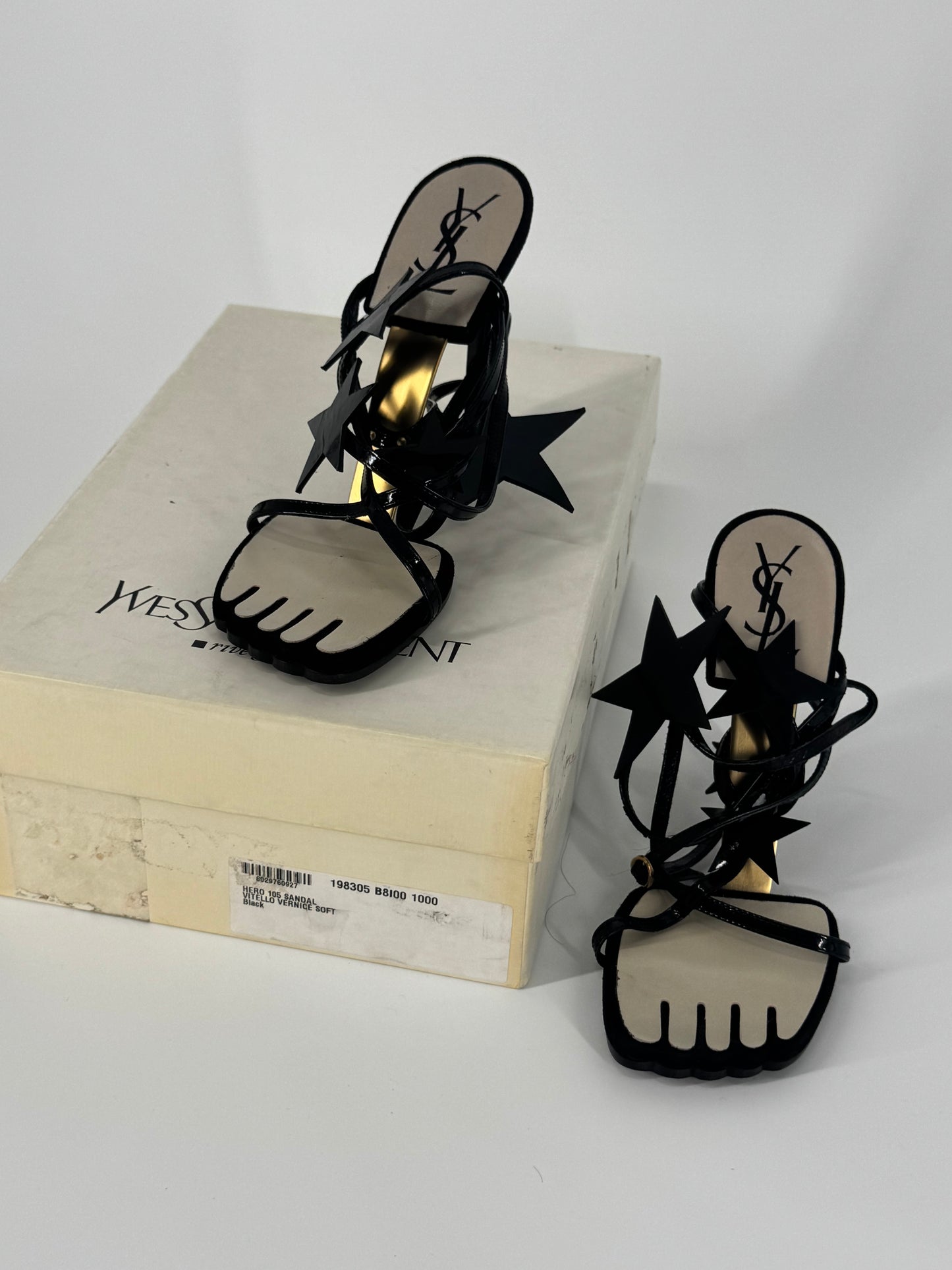 YSL SS 2008 Hero 105 Sandals (Black Stars) - EU 36