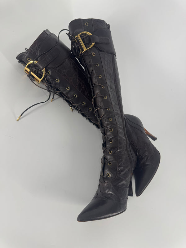 Vintage Dior FW00 Croc Effect Brown Boots