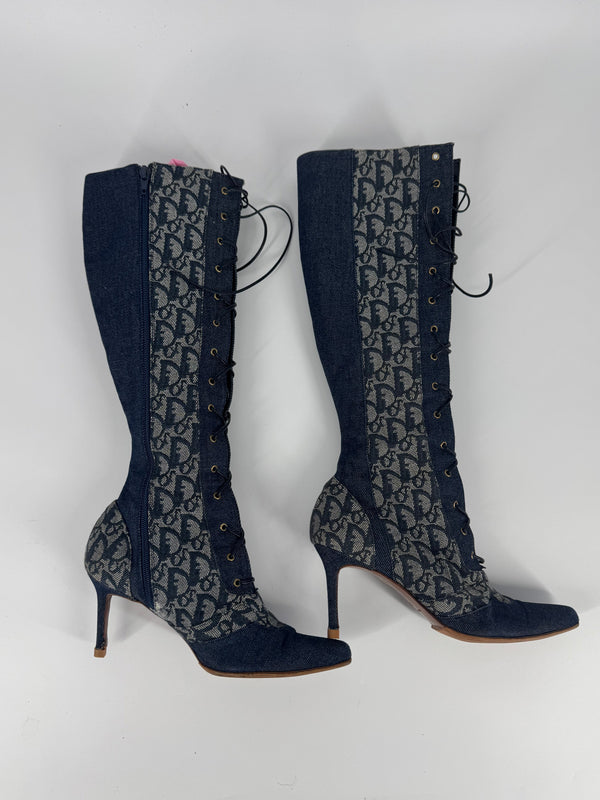 Vintage Dior SS00 Denim Logo Boots - EU 38