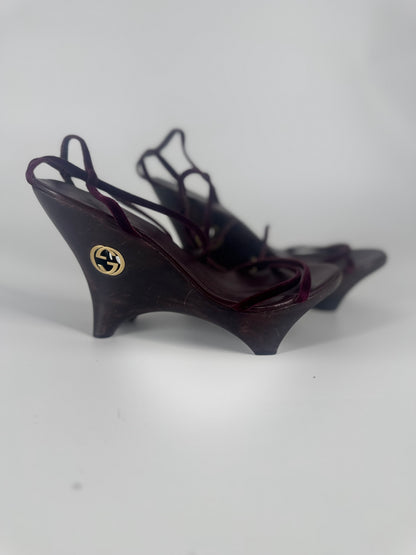 Gucci by Tom Ford 1996 'Geisha' Burgundy Wedges - EU 36-36.5 / US 6-6.5