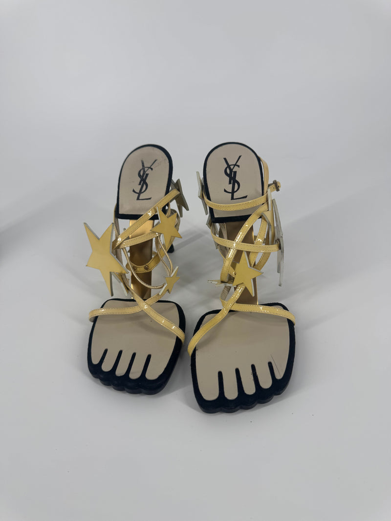 YSL SS 2008 Hero 105 Sandals (Cream Stars) - EU 39