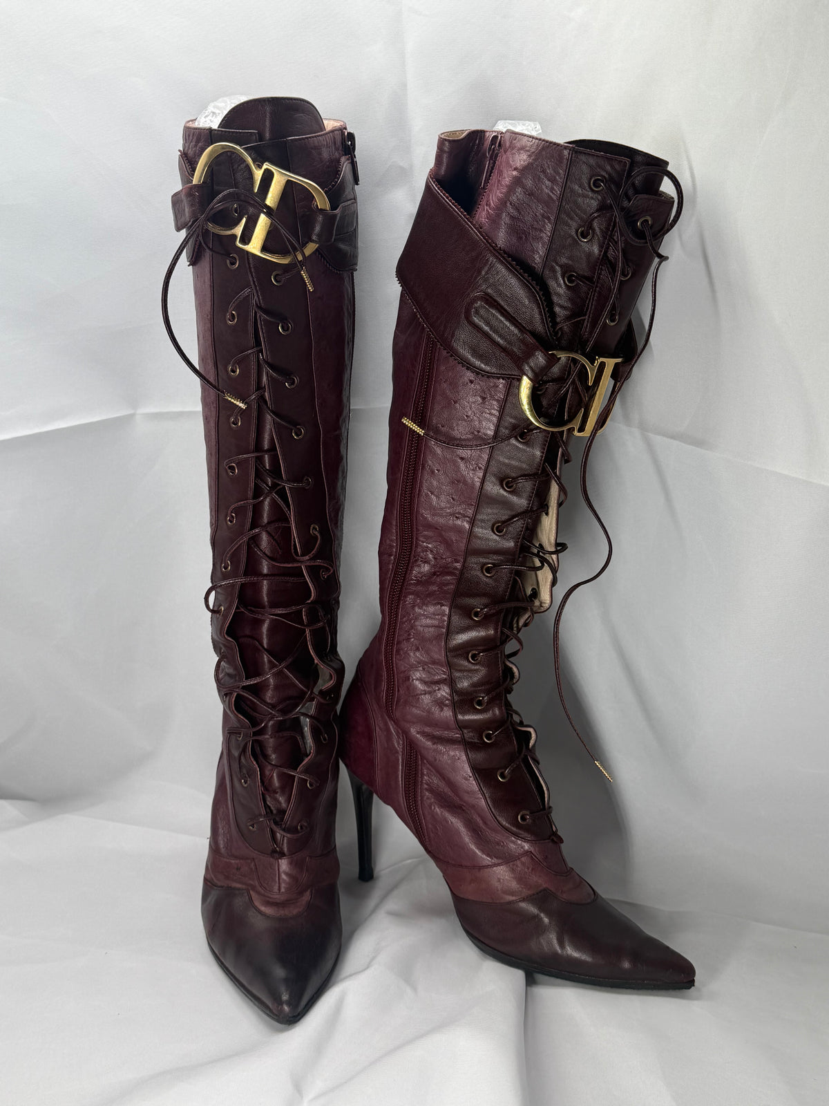 Vintage Dior FW00 Burgundy Ostrich Boots - EU 39.5