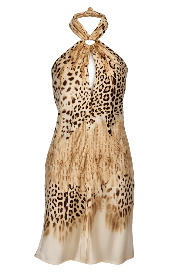 Vintage Roberto Cavalli 2002 Cheetah Print Halter Dress