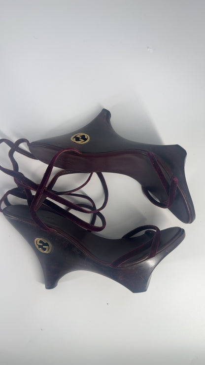 Gucci by Tom Ford 1996 'Geisha' Burgundy Wedges - EU 36-36.5 / US 6-6.5
