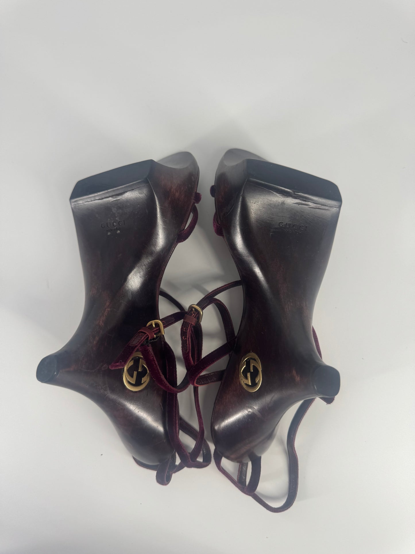 Gucci by Tom Ford 1996 'Geisha' Burgundy Wedges - EU 36-36.5 / US 6-6.5