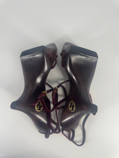 Gucci by Tom Ford 1996 'Geisha' Burgundy Wedges - EU 36-36.5 / US 6-6.5